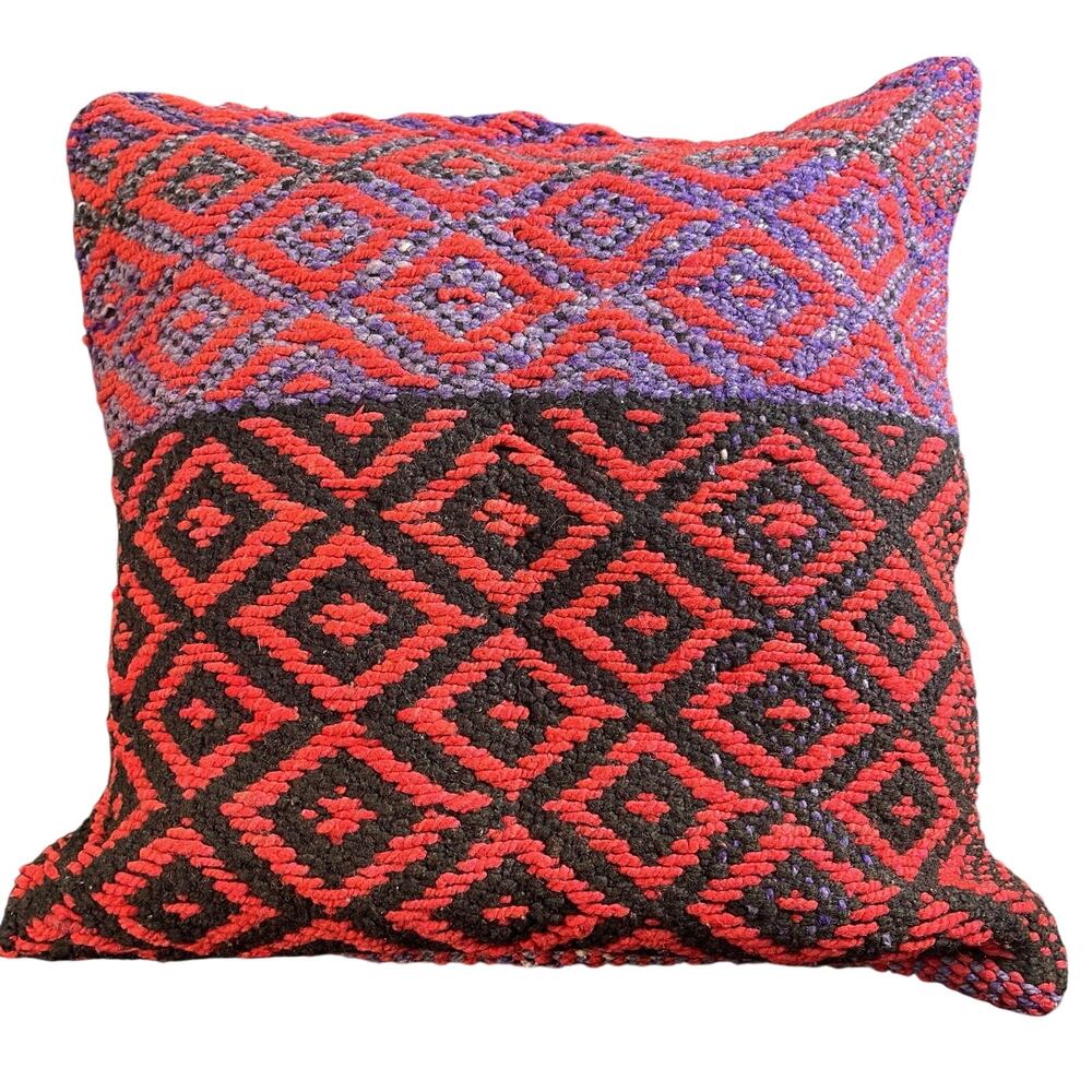 Handmade Peruvian Pillow Cover 17x17 Andean Woven Textile Red Black Boho